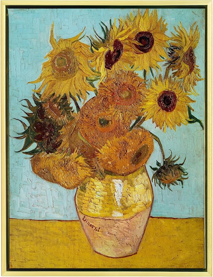 Wieco Art Framed Wall Art Canvas Prints of Sunflower by Vincent Van Gogh Paintings Reproduction Abstract Wall Decorations for Living Room Golden Frame