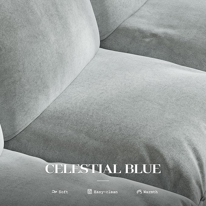 81'' Down Blend Loveseat, Deep Seat Cloud Sofa with Feather-Filled Cushions, Ultra Soft Sink-in Comfort Couch for Living Room, Modern Oversized Sofa – Sky Fog Blue
