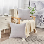 GAWAMAY Decorative Square Throw Pillow Covers 22"x22" Inch Set of 2, Super Soft Chenille Pillows Farmhouse Fall Pillowcase for Living Room Bedroom Sofa Couch Cushion Cover Light Grey 55x55cm