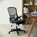 Flash Furniture Porter High-Back Swivel Office Chair with Adjustable Lumbar Support and Seat Height, Ergonomic Mesh Desk Chair with Flip-Up Armrests, Black