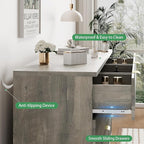 Fluted Dresser for Bedroom with 9 Drawers, 57" Wide Modern Chest of Drawers with Metal Handle, Wooden Dresser TV Stand, Wood Closet Clothes Storage Organizer for Living Room, Hallway, Grey