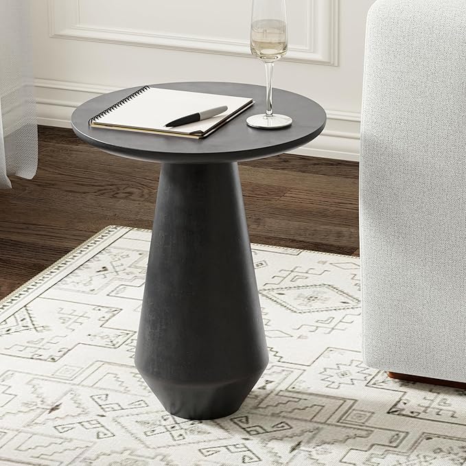 SIMPLIHOME Gloria Metal Side Table - 16 inch Wide Solid Metal Round Cast Aluminum Accent Table in Graphite, Contemporary End Table for Living Room with Powder-Coated Finish, Assembled