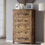 Tall 5-Drawer Dresser, Modern Wooden Storage Chest of Drawers, Dresser TV Stand, Wood Drawer Organizer with Metal Handles for Bedroom, Living Room, Hallway
