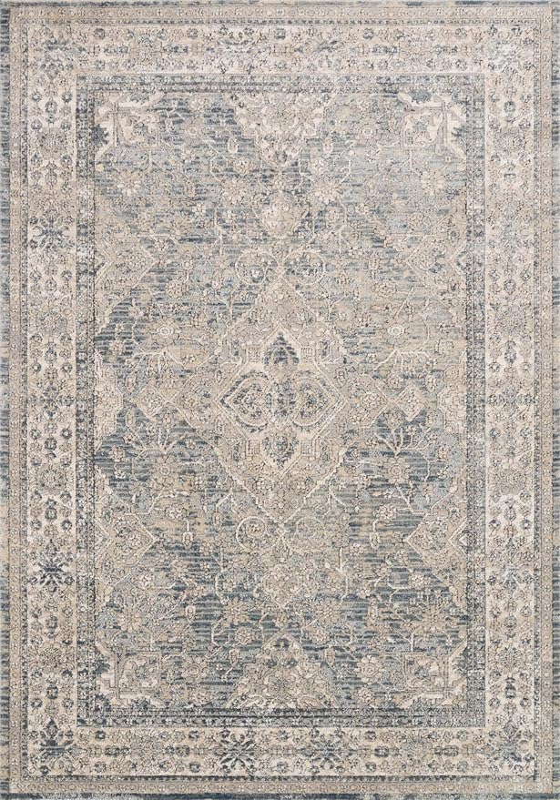 Loloi Teagan Collection TEA-04 Sky/Natural 3'-4" x 5'-7" Accent Rug, Large, Soft Neutral Rug, High-Traffic for Living Room, Bedroom, Home Office, Dining Area