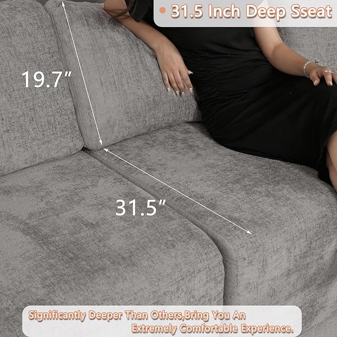 EASE MOOSE Oversized Sectional Cloud Couch, 8-Seat Modular Couch Set, Corner V-Shaped Deep-Seat Boneless Sofa, No-Assembly Chenille Sofa for Living Room, Light Grey