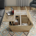SIMPLIHOME Abba 36-inch Wide Solid Mango Modern Lift Top Square Coffee Table with Dual Lift Panels and 2 Storage Compartments in Natural for Living Room