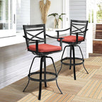 Pellebant 30" Sunbrella Outdoor Bar Stools Set of 2, Aluminum Swivel Patio Bar Height Bar Stools with Back & Footrest, for Deck Lawn Garden(Red)