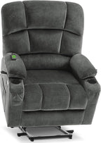 MCombo Oversized Dual Motor Power Lift Recliner Chair Sofa with Massage and Heat for Big Elderly People, Infinite Position, USB Ports, Fabric R7688 (Grey, Large-Oversize)