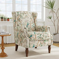 Accent Chair, Upholstered High Back Floral Armchair with Nailhead Trim & Wood Legs, Comfy Wingback Reading Single Sofa Chair