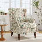 Accent Chair, Upholstered High Back Floral Armchair with Nailhead Trim & Wood Legs, Comfy Wingback Reading Single Sofa Chair for Small Spaces, Living Room, Bedroom (Bird Floral, Set of 2)