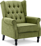 Artechworks Winged Fabric Modern Accent Chair Tufted Arm Club Chair Linen Single Sofa with Wooden Legs Comfy Upholstered for Reading Living Room Bedroom Office, Green