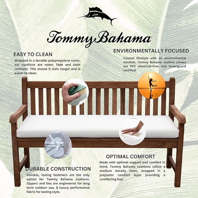 Tommy Bahama Bench Cushion, 50" X 16" X 2.5", Bamboo Bay Bone