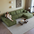 136" Sectional Couches for Living Room Modern Modular Sofa with L-Shape Couchs Upholstered Boneless Couch Deep Seat Sectional Couch with Chaise (Green, Right Facing Chaise+3Seaters+Ottoman)