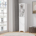 Spirich Home Freestanding Storage Cabinet with Three Tier Shelves, Tall Slim Cabinet, Free Standing Linen Tower, White
