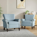 Accent Chair, Upholstered Armchair with High Resilience Sponge & Wood Legs, Mid-Century Modern Comfy Single Sofa Reading Chairs for Living Room, Bedroom (Blue, Set of 2)