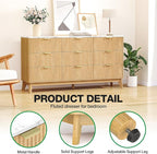 Fluted 9 Drawer Dresser, 57" Wide Chest of Drawers with Faux Marble Top,Modern Dresser TV Stand, Wood Closet Clothes Storage Organizer with Curved Edges for Bedroom, Living Room, Natural