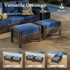 HERA'S HOUSE Wicker Patio Furniture Set, High Back Swivel Chairs with 5.5-Inch Thick Cushions, 6-Piece Outdoor Deep Seating Conversation Sets with Fire Pit Table & Ottomans for Deck Yard Garden, Blue