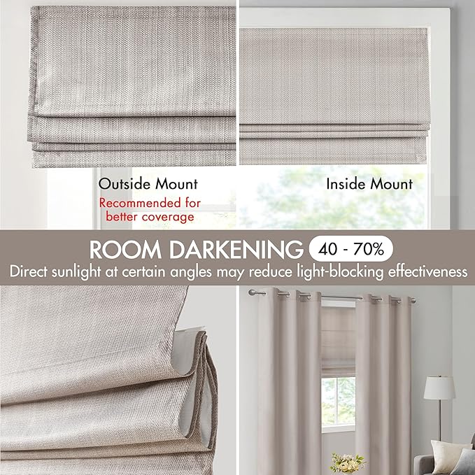 Madison Park Galen Cordless Roman Shade, 33"W x 64"H, Sheen Taupe – Room Darkening, Thermal Insulated, Energy Efficient Window Blind with Subtle Sheen Basketweave Fabric for Privacy