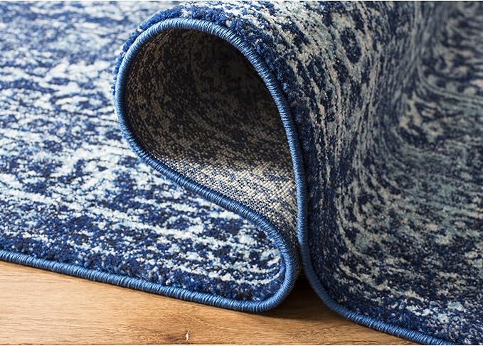 SAFAVIEH Area Rug 10x14 - Evoke Collection - Large - Navy & Ivory, Distressed Design, Non-Shedding & Easy to Clean, Ideal for Living Room, Bedroom, Dining Space (EVK256A)