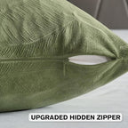 FUTEI Sage Green Velvet Throw Pillow Covers 24x24 Inch Set of 2,Soft Embossed Leaf-Relief Textured European Cushion Cases,Natural Home Decor for Couch Living Room