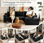 96''Sectional Couches for Living Room,Modern Modular Sectional Sofa,Upholstered Boneless Couch with Pockets,Comfy Cloud Couch with L Shaped Chaise(Black, 96''W Right Facing Chaise)