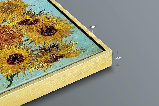 Wieco Art Framed Wall Art Canvas Prints of Sunflower by Vincent Van Gogh Paintings Reproduction Abstract Wall Decorations for Living Room Golden Frame