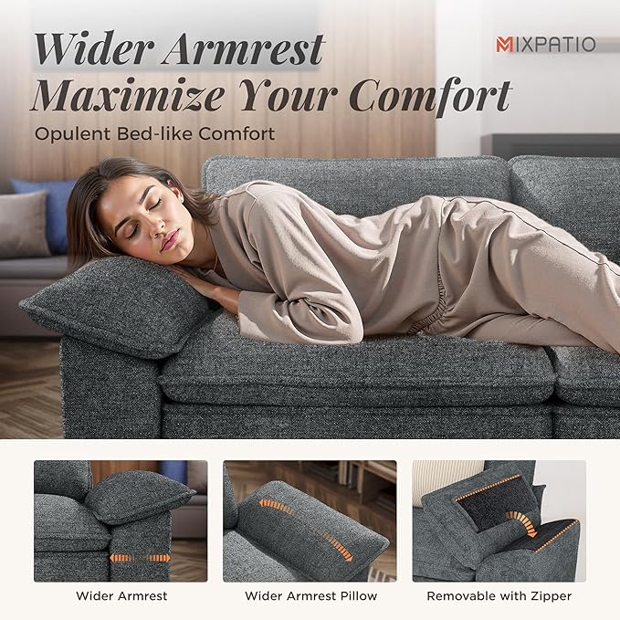 123-Inch L Shaped Sectional Sofa with Cloud Cushions, Deep Seat Modular Couch Set w/ 4 Seats & 1 Ottomans, Removable Arms, Plush Chenille Upholstery for Living Room, Apartment - Cyan