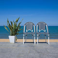 SAFAVIEH Outdoor Collection California Navy/White/White Bistro Side Chair Set of 2 (Fully Assembled)