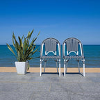 SAFAVIEH Outdoor Collection California Navy/White/White Bistro Side Chair Set of 2 (Fully Assembled)