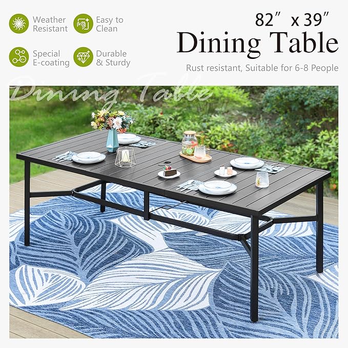 Sophia & William 9 Pieces Patio Dining Set for 8, Outdoor Patio Table and Rattan Chairs Set, 83" L Extra Large Rectangular Table, 1.75" Umbrella Hole, Beige Removable Seat Cushions