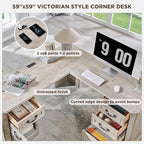 T4TREAM 59" Executive L Shaped Desk with Drawers,Farmhouse Wood Computer Coner Desk, Featuring Charging Station,File Drawer, Storage Cabinet,for Home Office Work and Study (Light Rustic Oak)