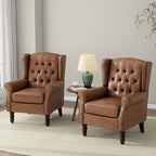 Accent Chair, Upholstered Armchair with Button Tufted High Back & Solid Wood Legs, Comfy Wingback Reading Single Sofa Chair for Small Spaces, Living Room, Bedroom-Leather Brown, Set of 1