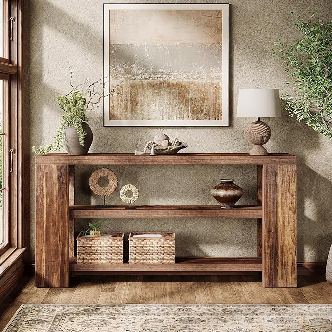 Tribesigns 70.9-Inch Extra Long Console Table with Storage, Narrow Wooden Sofa Table Behind The Couch, Farmhouse 3-Tier Entry Foyer Table for Entryway, Living Room, Hallway, Brown