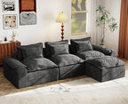 Hobestluk 120" Cloud Modular Sectional Couch 3-Seater Sofa with Ottoman L Shaped Sofa with Removable Cover Large Sofa Couch for Living Room (Dark Grey, 3-Seater Sofa with One Ottoman)