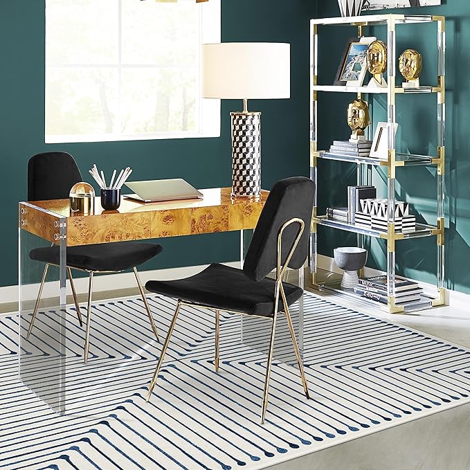 RUGGABLE x Jonathan Adler Machine Washable Modern Area Rug – Inkdrop Slate Blue 5x7, Stain-Resistant, Non-Slip – Medium Rugs for Living Room, Bedroom, Hallway, Entryway & Office–with Standard Pad