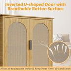 MUPATER 66.9'' Bamboo Over The Toilet Storage Cabinet, Bathroom Space Saver, U-Shaped Door with Rattan Surface, Over Toilet Bathroom Organizer with Open Storage Shelf, Natural