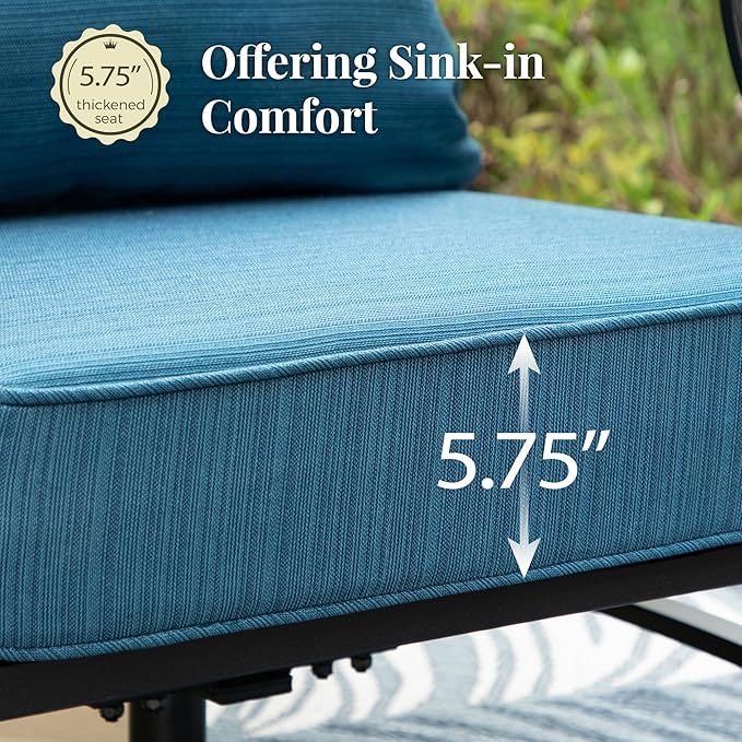 Patio Furniture Set 7 pcs, Outdoor Patio Furniture, 3-Seat Sofa, 4 Single Chairs, 2 Ottomans and 5.75" Extra Thick Cushion, Conversation Set for Backyard Deck,Gemstone Blue