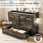 Full Murphy Bed with Storage and Charging Station, Farmhouse Cabinet Bed, Noise-Free, for Guest Room, Apartment, or Office, Black Oak
