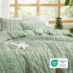 Bedsure Tufted Boho Comforter Set Twin Size - Sage Green Boho Bed Set, GentleSoft™ 2 Pieces Farmhouse Shabby Chic Embroidery Bedding, Gifts for Woman, Soft Jacquard Twin Comforter for All Seasons