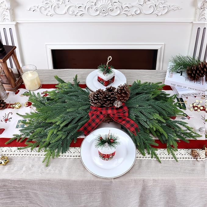 100 Pcs Christmas Greenery Pines Branch Pine Branches Artificial Green Pine Stem - Real Touch for Vase DIY Crafts Flower Arrangement Home Indoor Christmas Decor(18 Inch)