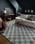 Loloi Chris Loves Julia Calvin Collection CLV-01 Blue/Ivory 3'-6" x 5'-6" Accent Rug Checkered Neutral Soft Living Room Bedroom Carpet