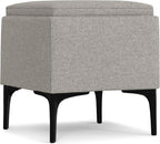 SIMPLIHOME Natasha 18 inch Wide Mid Century Square Mid Century Storage Ottoman with Tray in Cloud Grey Polyester Linen, Assembled, For the Living Room, Entryway and Family Room