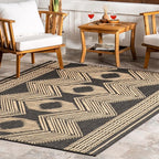 nuLOOM 10' x 13' Outdoor Tribal Geometric Area Rug, Stain Resistant, Weather Resistant, High Traffic, Patio, Balcony, Outside, Ranya Dark Grey