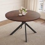 45.3 Inch Modern Round Dining Table for 4, Space-Saving Dinette with Carbon Steel Legs for Home Kitchen Apartment(Dark Walnut Table)