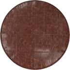SIMPLIHOME Connor Boho Round 34 inch Round Coffee Table Pouf in Distressed Brown Genuine Leather for the Living Room, Bedroom and Kids Room