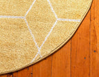 Unique Loom Trellis Frieze Collection Area Rug - Geometric (4' 1" Round Yellow/Ivory)