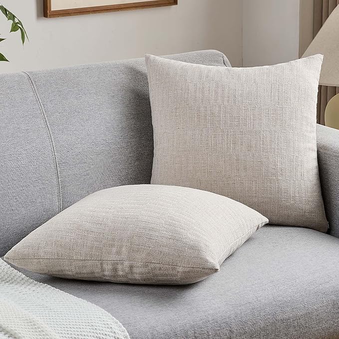 FUTEI Natural Decorative Throw Pillow Covers 20x20 Inch Set of 2,Soft Linen Slub Texture Cushion Case,Farmhouse Home Decor for Couch Bed Living Room