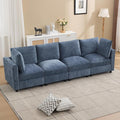 4-Seater Modular Sectional Cloud Sofa, Straight-Line Couches for Living Room, Modern Upholstered Deep Seat Sofa, Chenille Blue