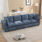 4-Seater Modular Sectional Cloud Sofa, Straight-Line Couches for Living Room, Modern Upholstered Deep Seat Sofa, Chenille Blue