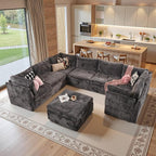 130'' Modern Modular Sectional Sofa with Ottoman, 8 Seater U Shaped Cloud Couch for Living Room, Oversized Deep Seat Convertible Sofa Set, Plush Corduroy Gray